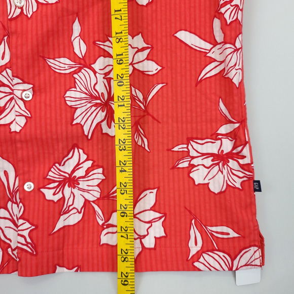 Gap Hawaiian Seersucker Button Up Shirt Floral Cotton Men M White Red Travel - Picture 5 of 12